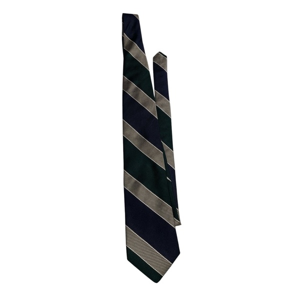 Lands’ End Men’s Navy and Green Stripe Tie - Made in USA‎ - Picture 1 of 7